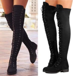 Knee high lace up black boots
